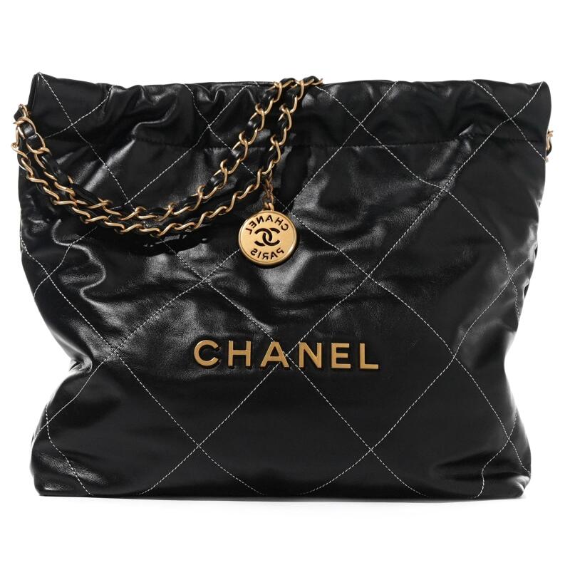 Chanel Black Quilted Calfskin Chanel 22 Aged Gold Hardware