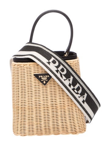 Enameled Metal Triangle Panier Wicker and Canvas Bucket Bag Small