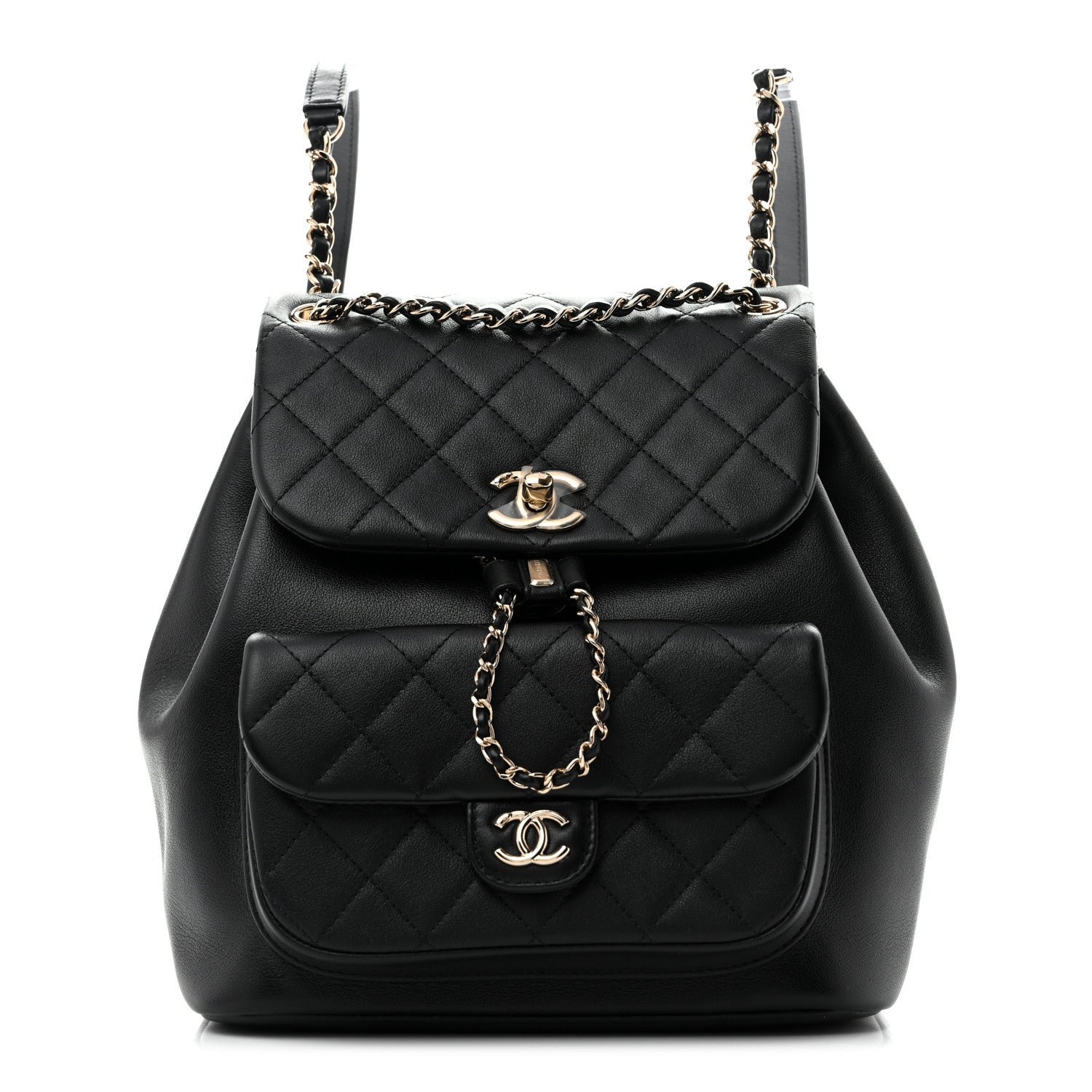 Lambskin Quilted Large Duma Drawstring Backpack Black