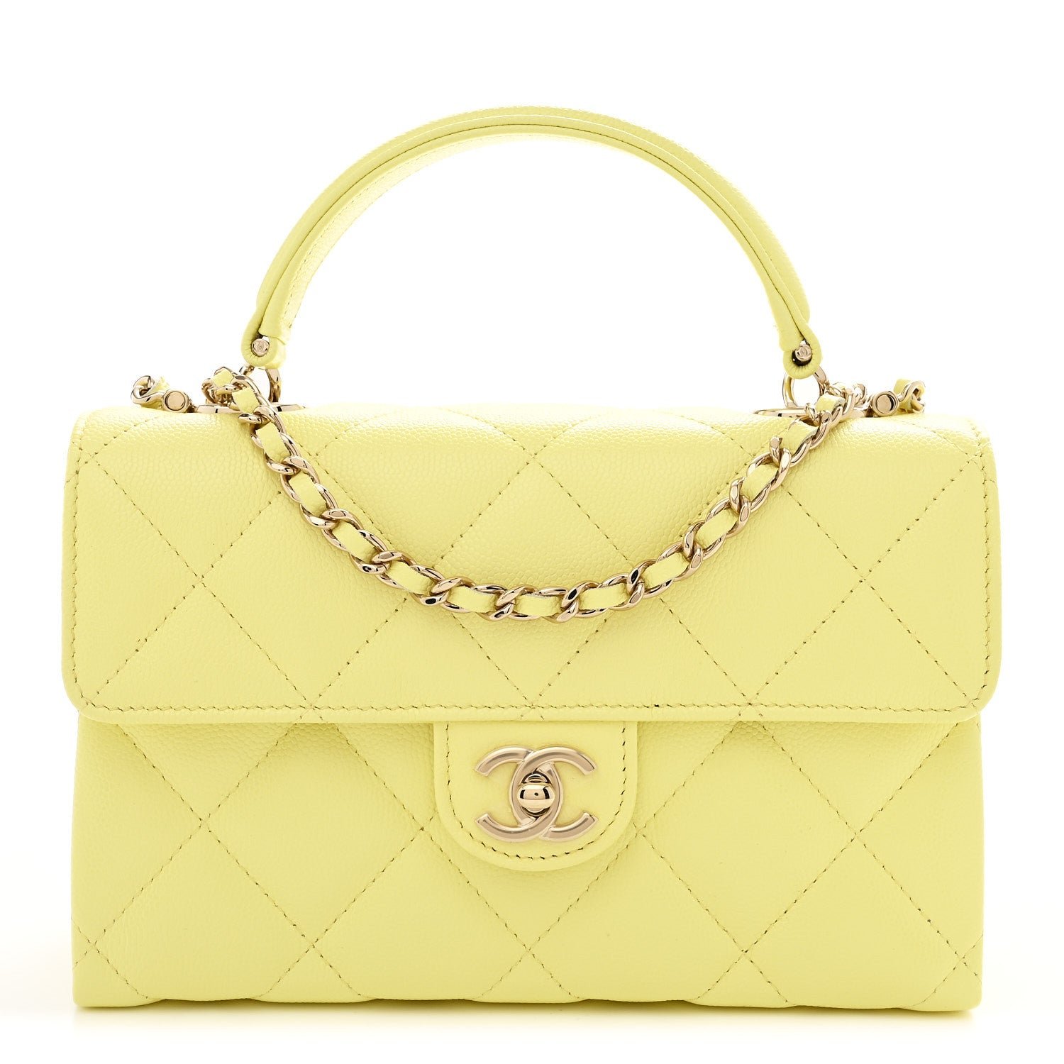 Chanel Caviar Quilted Retro Mini Twist Top Handle Clutch Flap Light Yellow