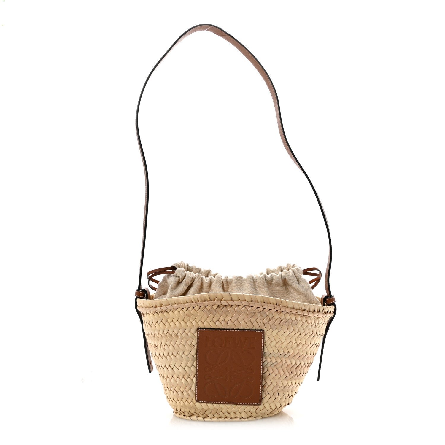 Loewe Raffia Drawstring Basket Tote Bag Natural Tan