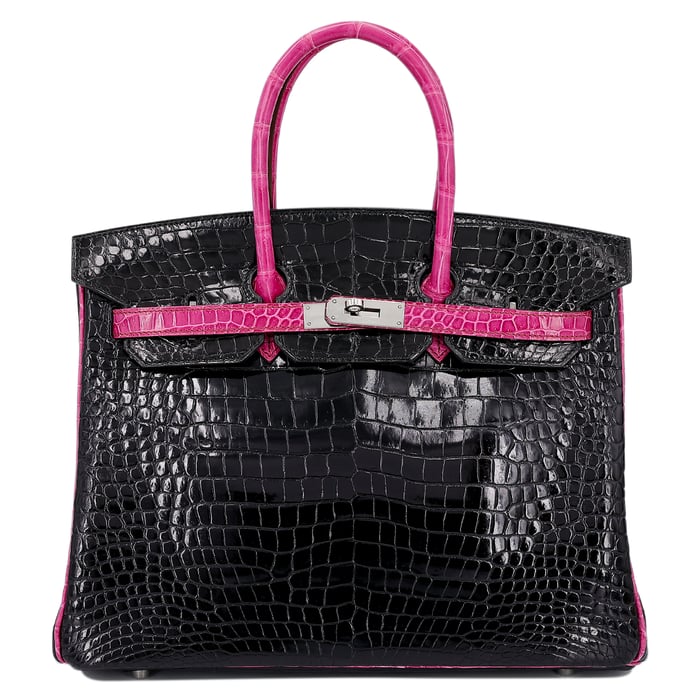 Hermes HERMÈS HSS Special Order Porosus Crocodile Birkin 35 handbag in Black and Rose Purple with Palladium hardware