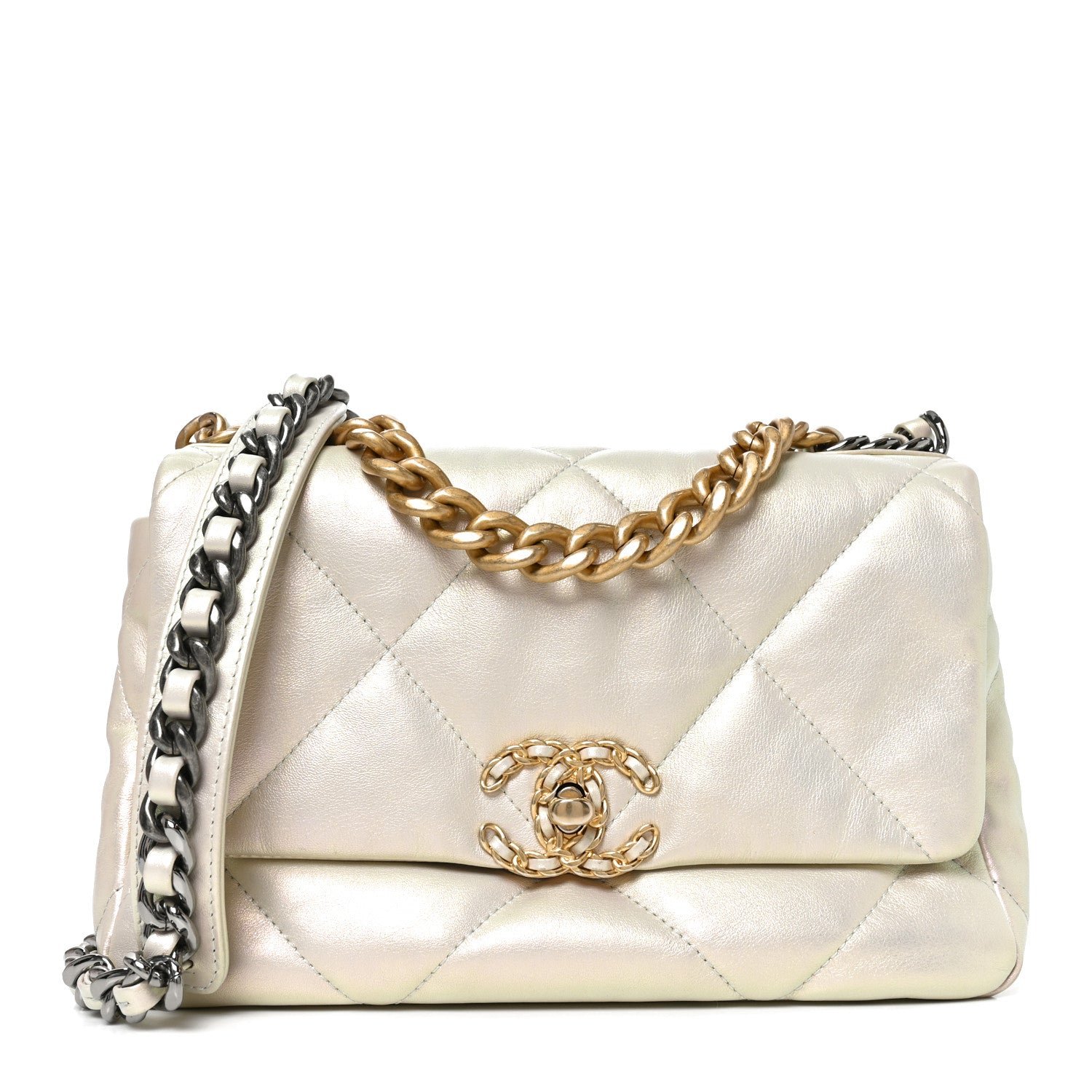 Chanel Iridescent Calfskin Quilted Medium Chanel 19 Flap White