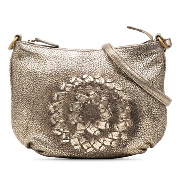 Goat Leather Metallic Intrecciato Trimmed Cervo Deerskin Illusion Shoulder Bag