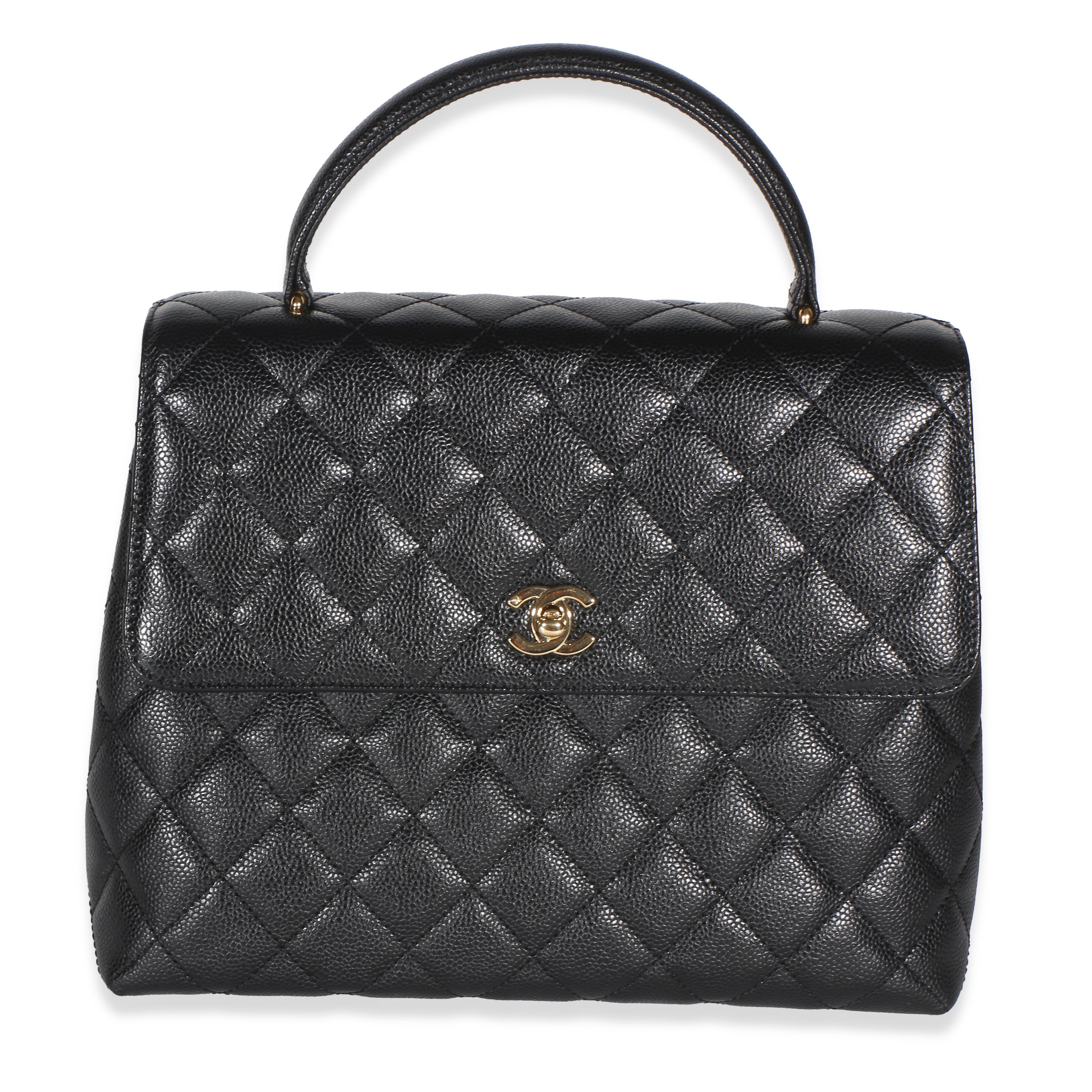 Vintage 24k Black Quilted Caviar Kelly Top Handle Bag