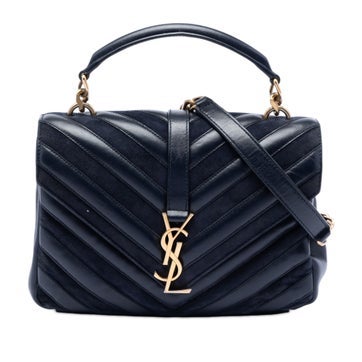 Calf Leather Medium Calfskin and Suede Chevron Monogram College Satchel