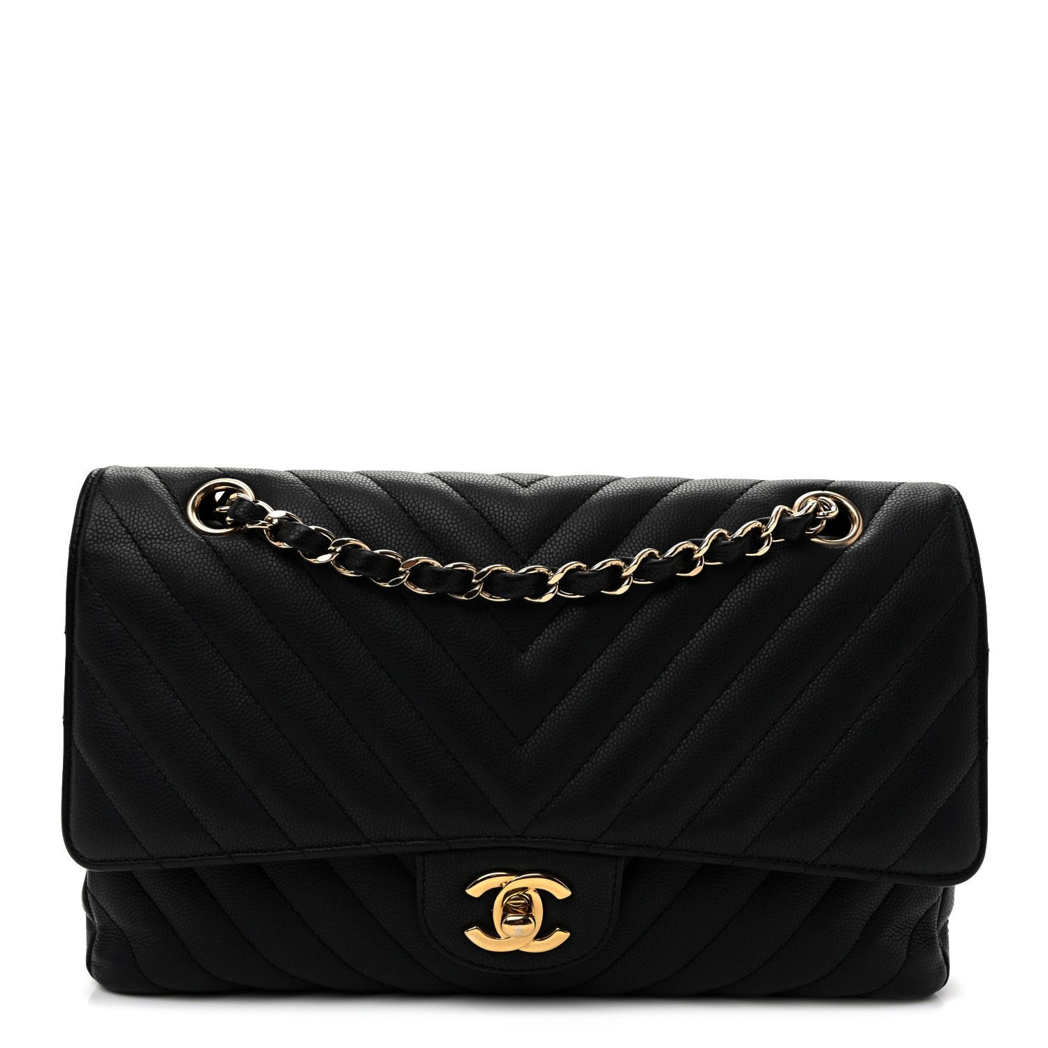 Chanel Matte Caviar Chevron Quilted Medium Double Flap Black