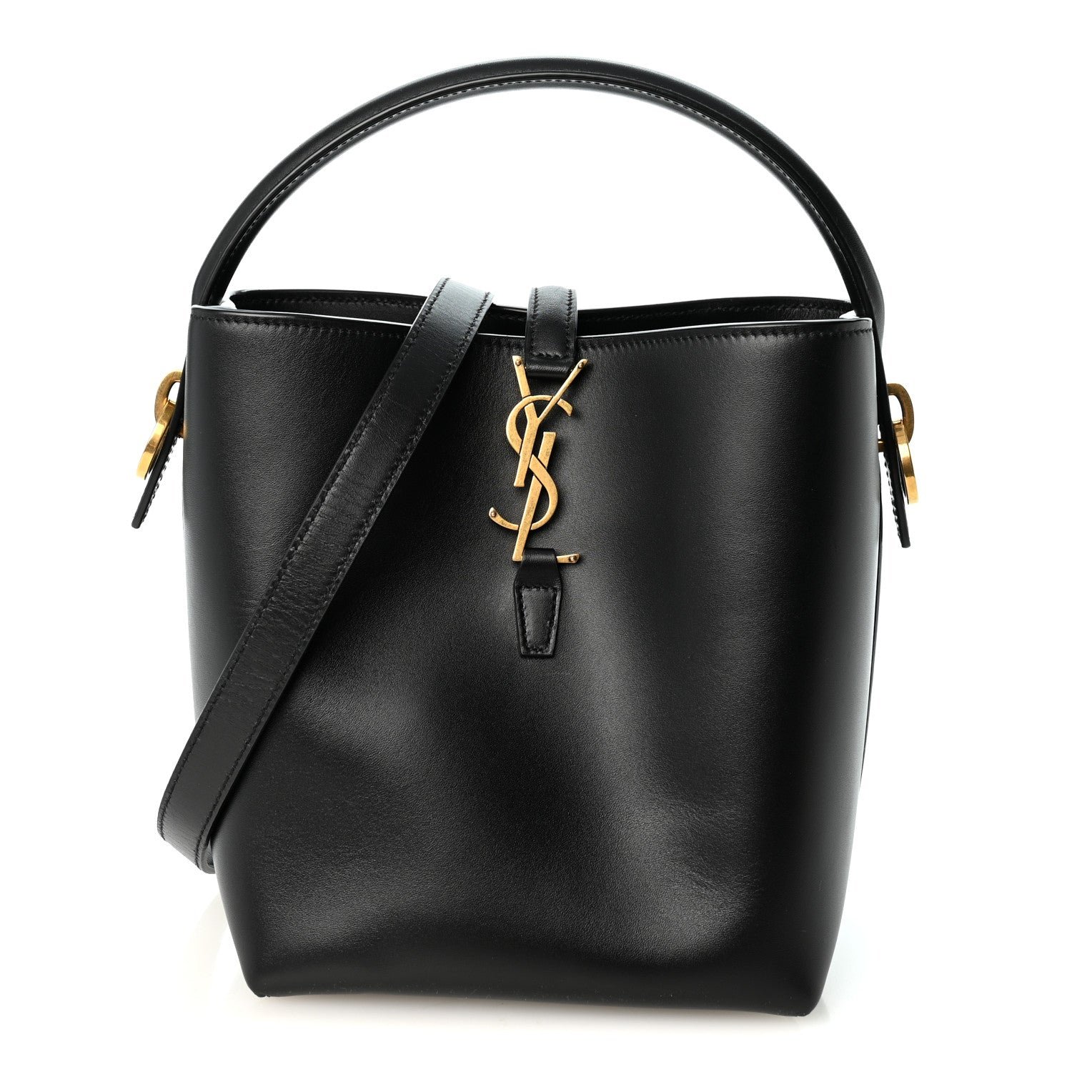 Saint Laurent Smooth Shiny Calfskin Monogram Le 37 Small Bucket Bag Black