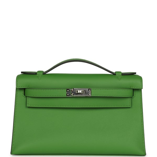 Hermes Hermes Kelly Pochette Vert Yucca Swift Palladium Hardware