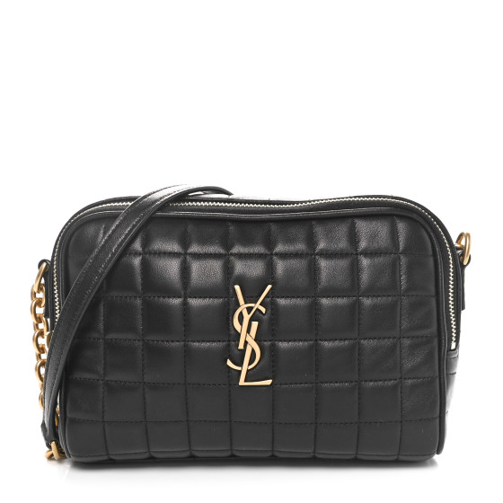 Saint Laurent Lambskin Carre Quilted Cassandre Mini Camera Bag Black