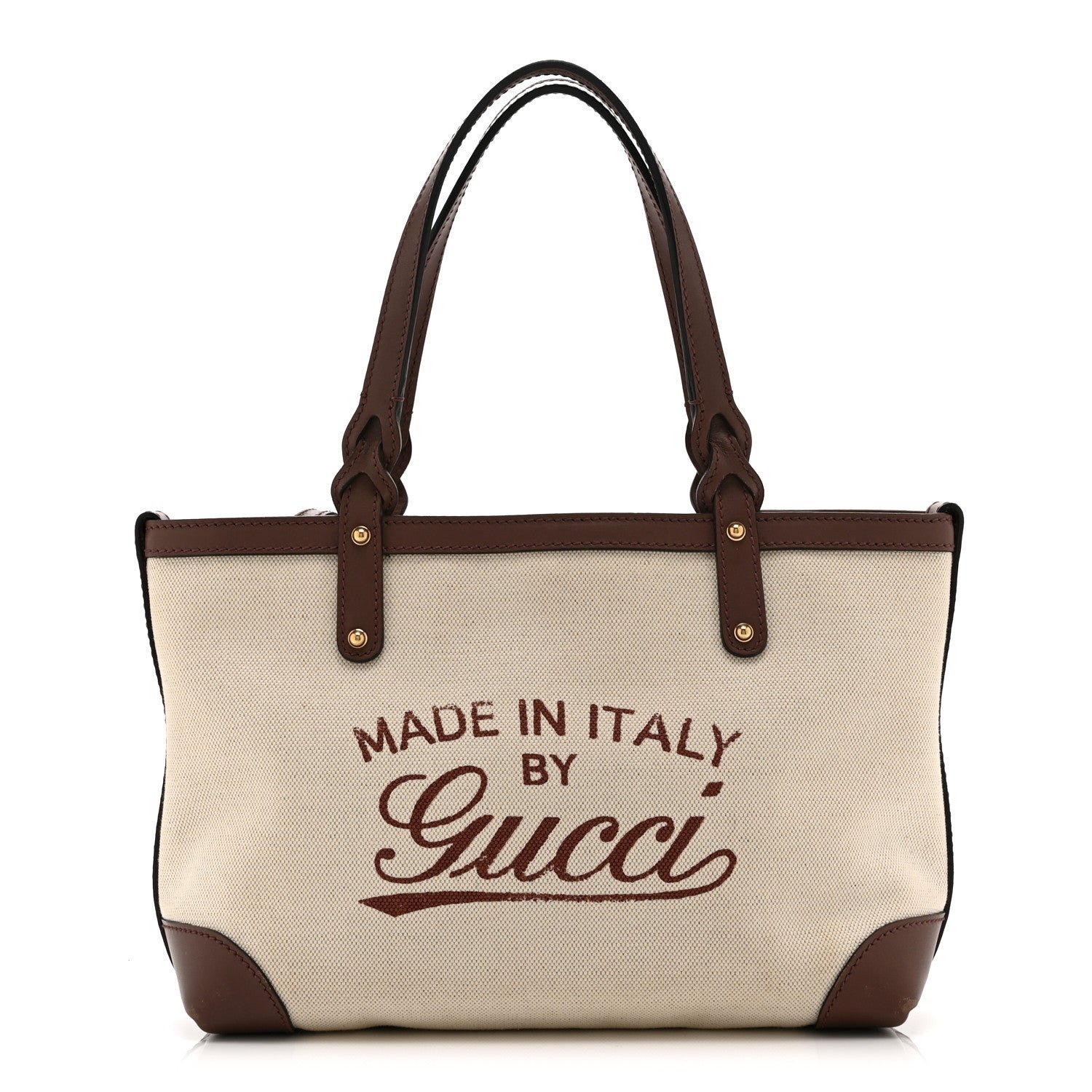 Gucci Canvas Calfskin Small Craft Tote Brown