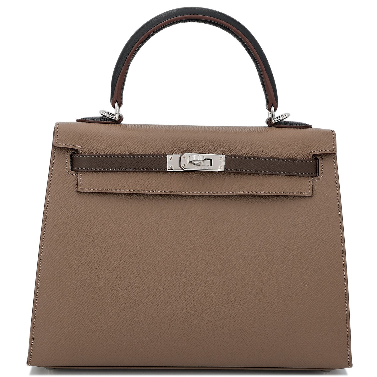 Hermes HERMÈS Kelly 25 Sellier handbag in Etoupe, Black and Ecorce Epsom leather with Palladium hardware