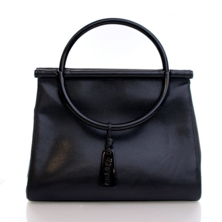 Chanel Vintage Medium Black Caviar Resin Top Handle Bag