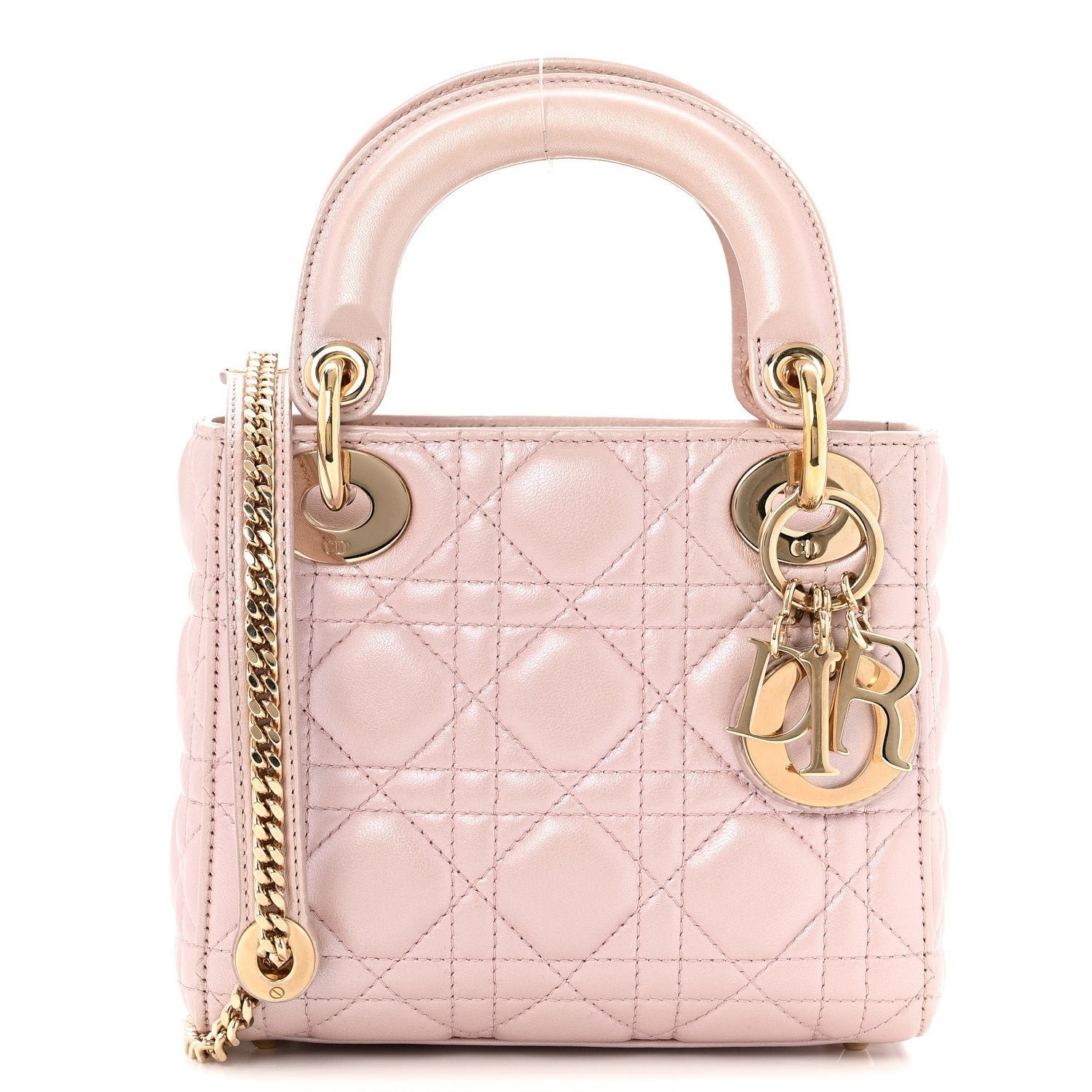Christian Dior Metallic Lambskin Cannage Mini Lady Dior Lotus
