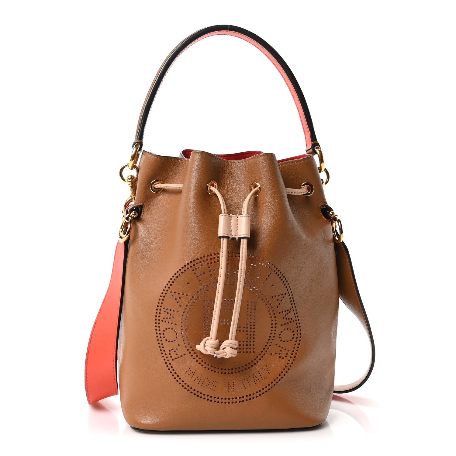Fendi Vitello Grace F is Fendi Stamp Patch Perforated Small Mon Tresor Bucket Bag Nocciola