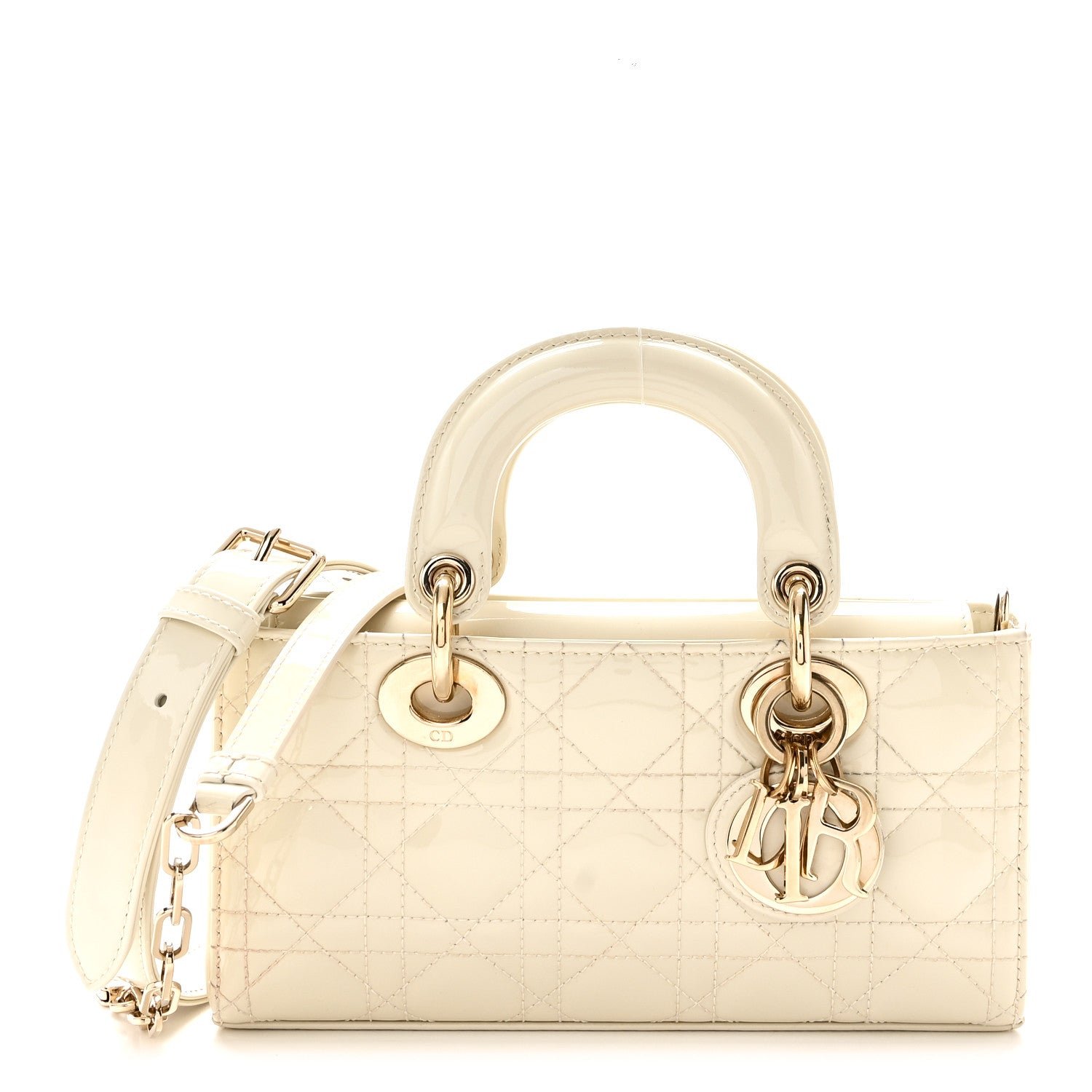 Christian Dior Patent Cannage Small Lady D-Joy White
