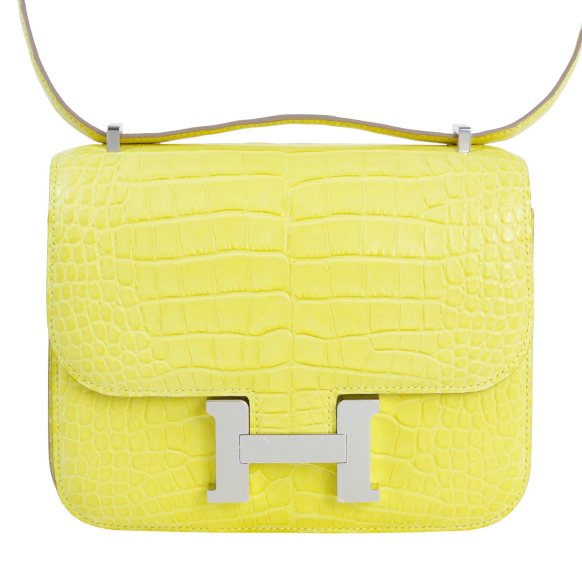 Hermes Excellent ( Rank SA ) HERMÈS Constance Mini Lime (9R) Matte Alligator Palladium hardware Z (2021)