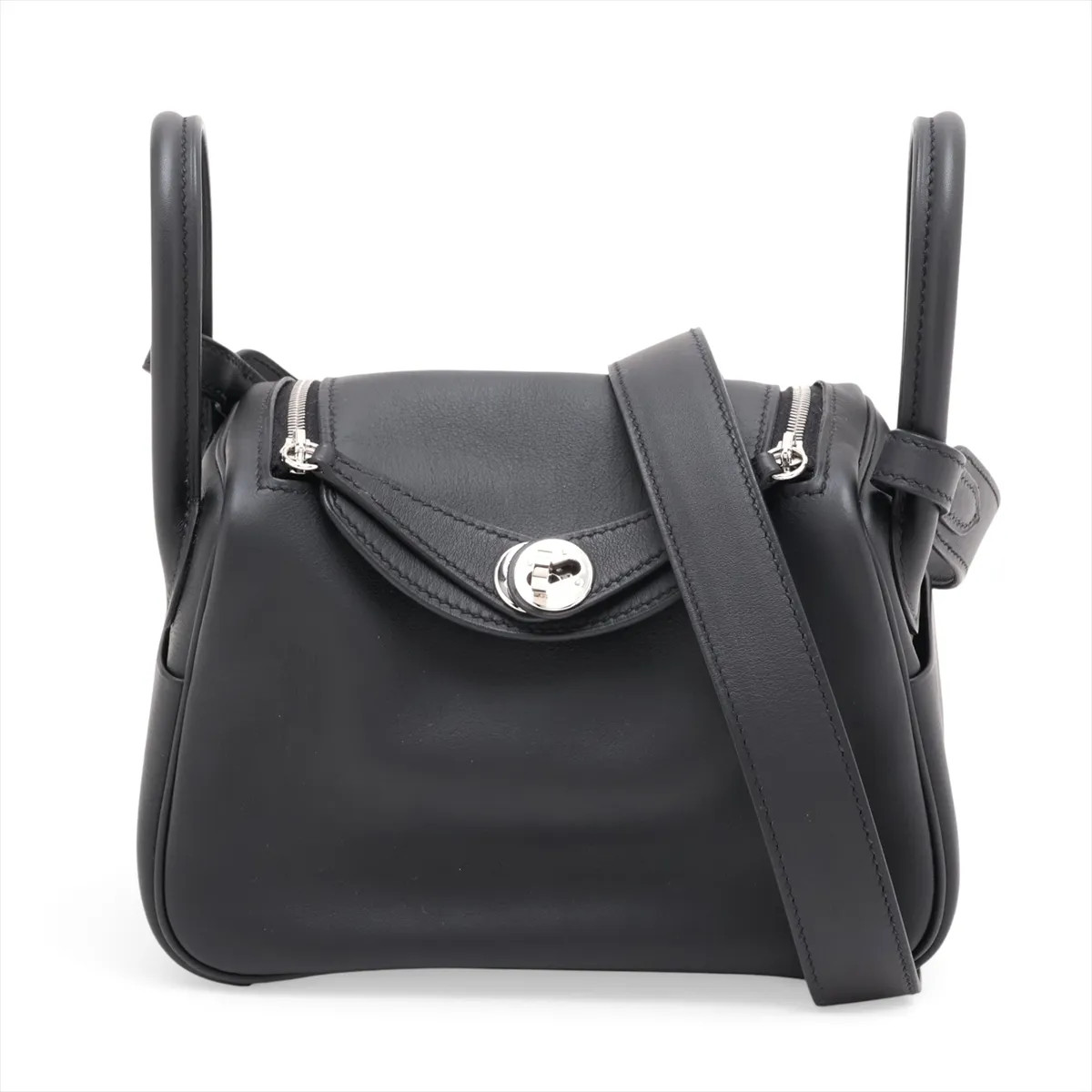 Hermès Lindy mini 20 Verso Veau Swift Black x deep blue Silver Metal Fittings W: