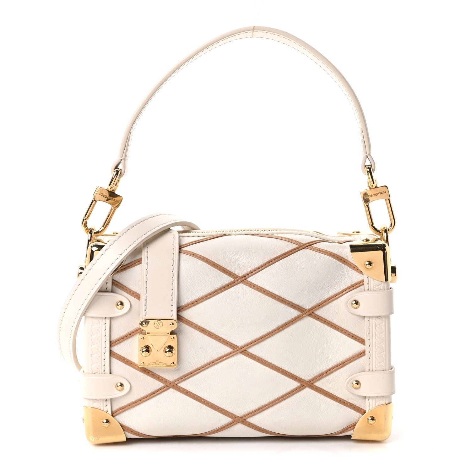 Louis Vuitton Lambskin Malletage Side Trunk PM Creme Noisette