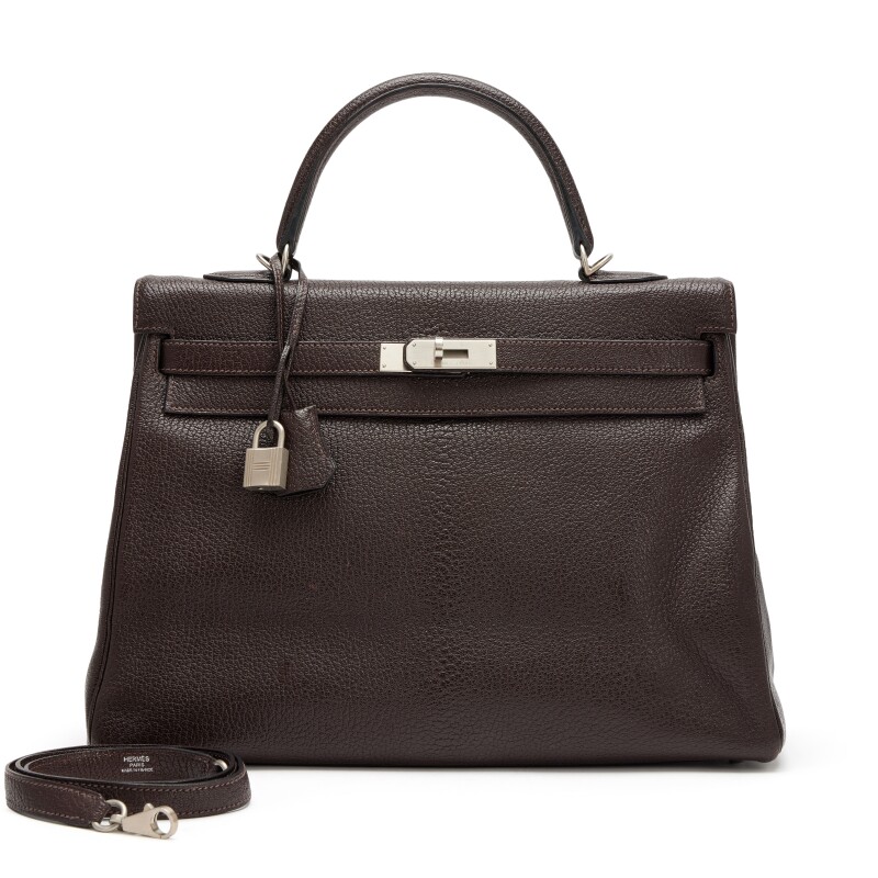 Hermes Ebene Chèvre De Coromande Kelly Retourne 35 Brushed Palladium Hardware, 2012