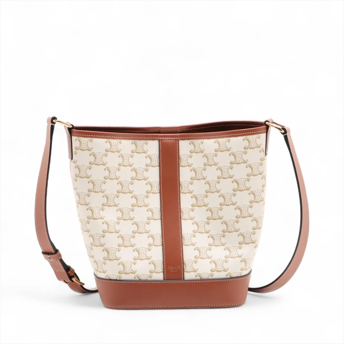 Celine Triomphe SMALL BUCKET PVCx leather Shoulder bag Beige x brown