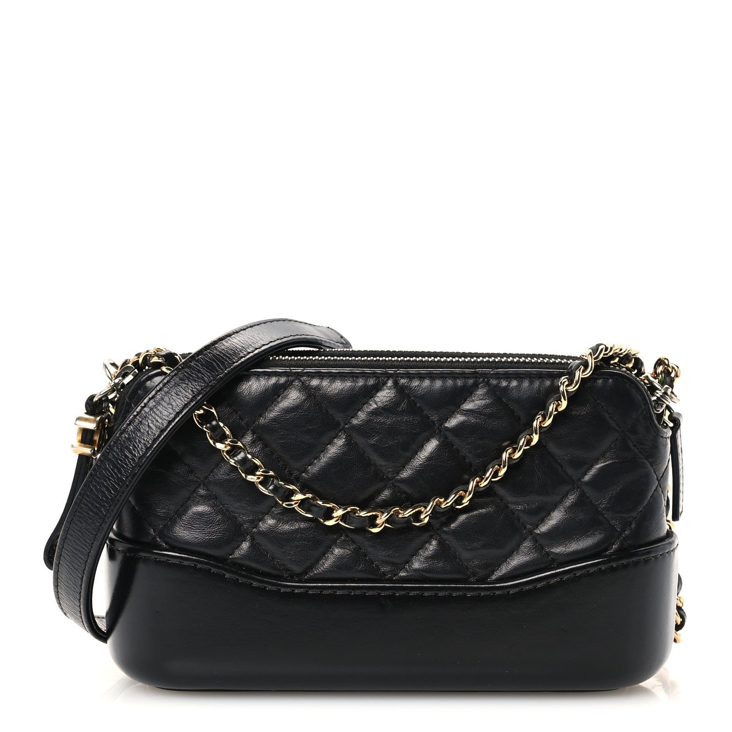 Chanel Aged Calfskin Quilted Small Gabrielle Clutch With Chain Black