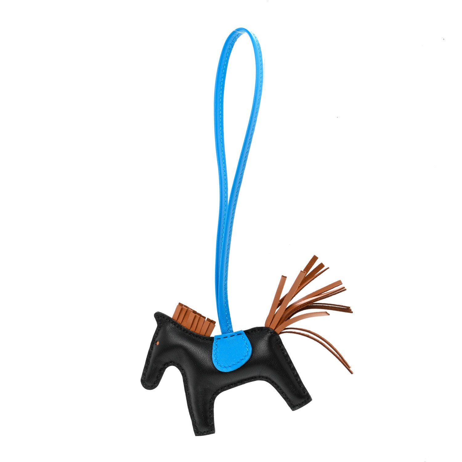 Hermes Milo Lambskin Grigri Rodeo Horse Bag Charm PM Black Bleu Zanzibar Gold