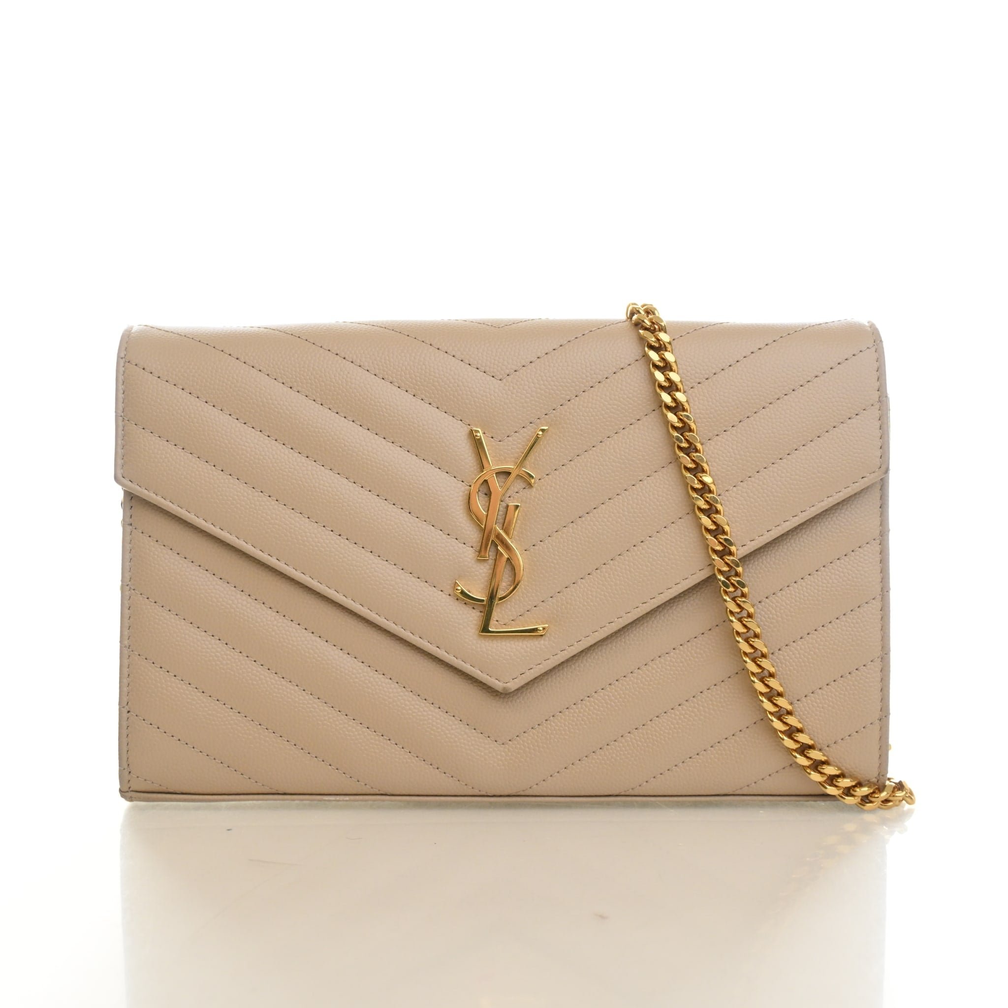 Saint Laurent Calfskin Cassandre Envelope Chain Wallet