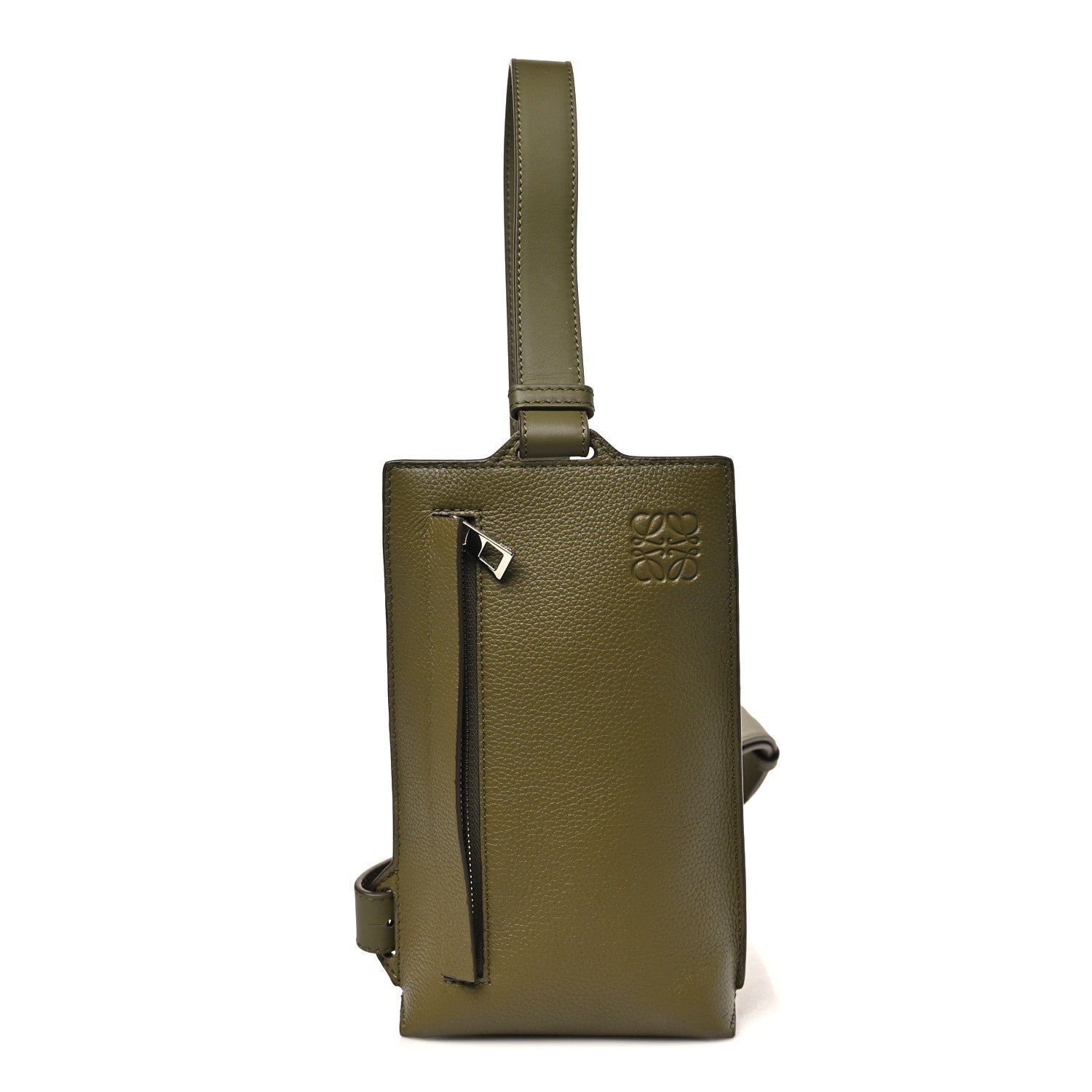 Loewe Soft Grained Calfskin Vertical T-Pocket Crossbody Bag Khaki Green