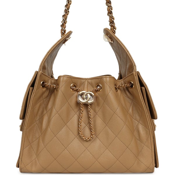 Chanel Small 25 Hobo Bag Light Brown Caviar Gold Hardware