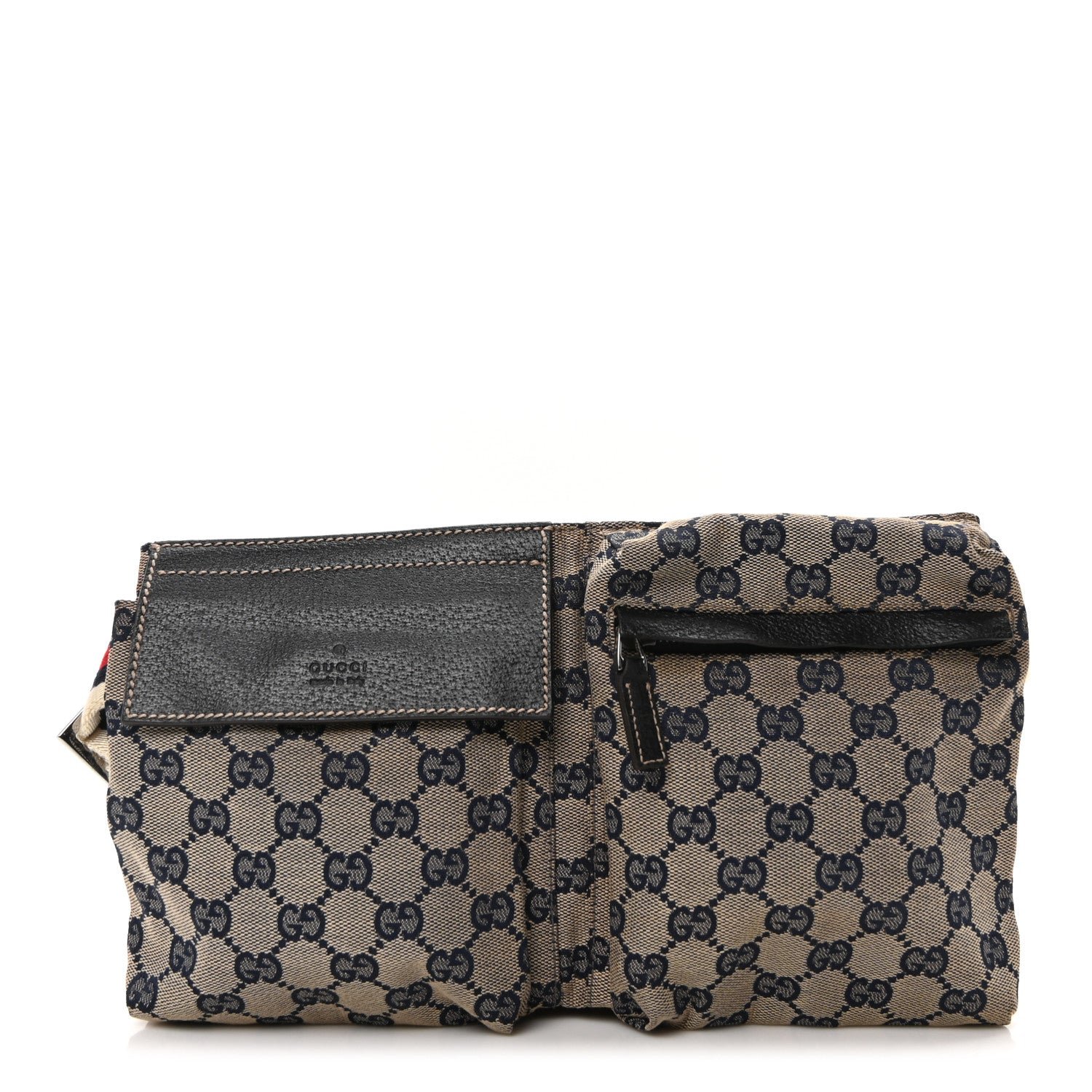 Gucci GG Monogram Web Double Pocket Belt Bag Navy