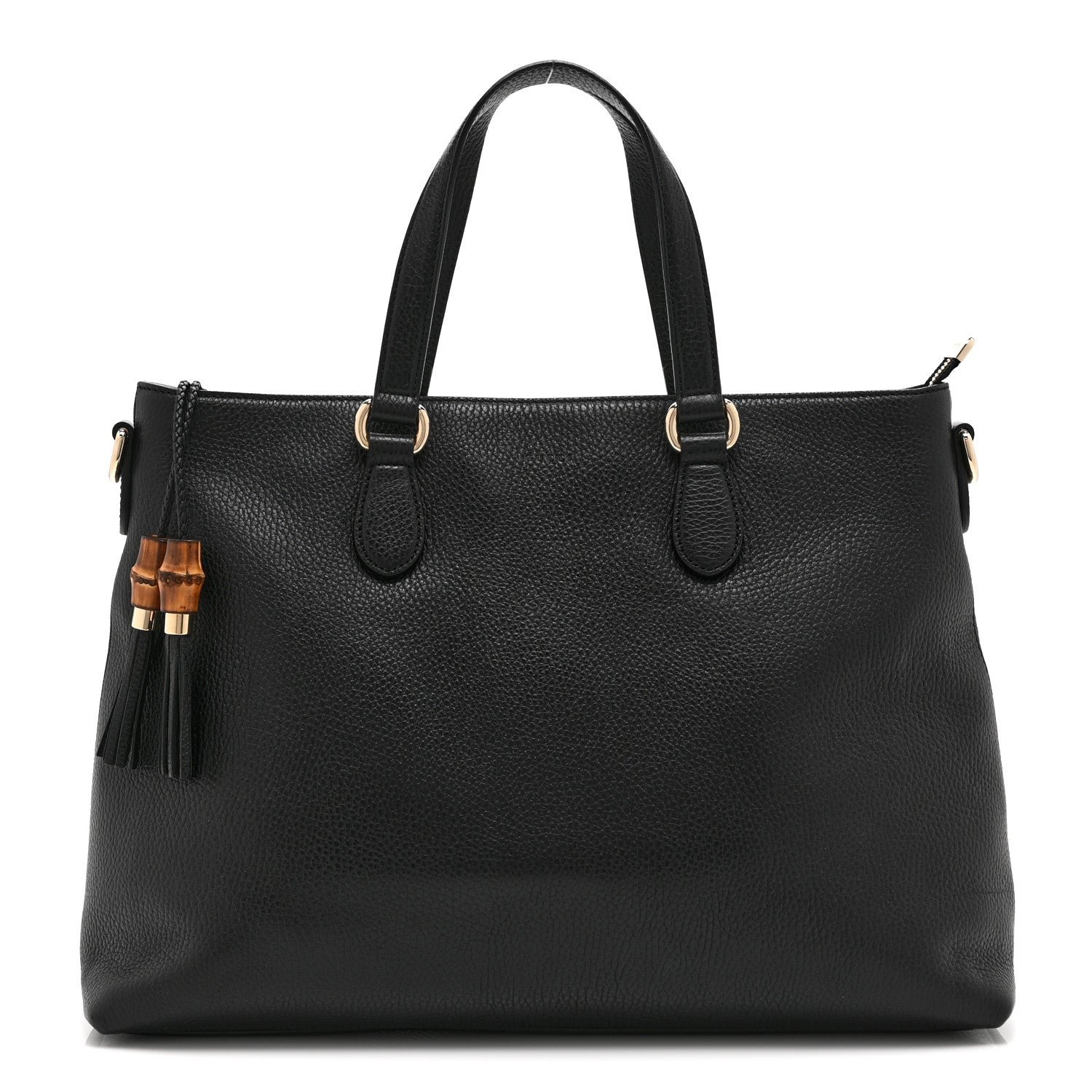 Gucci Pebbled Calfskin Convertible Bamboo Tassel Tote Black