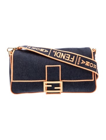 Denim Double Flap Baguette Large