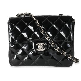 Chanel Vintage Black Quilted Patent Mini Square Flap Bag