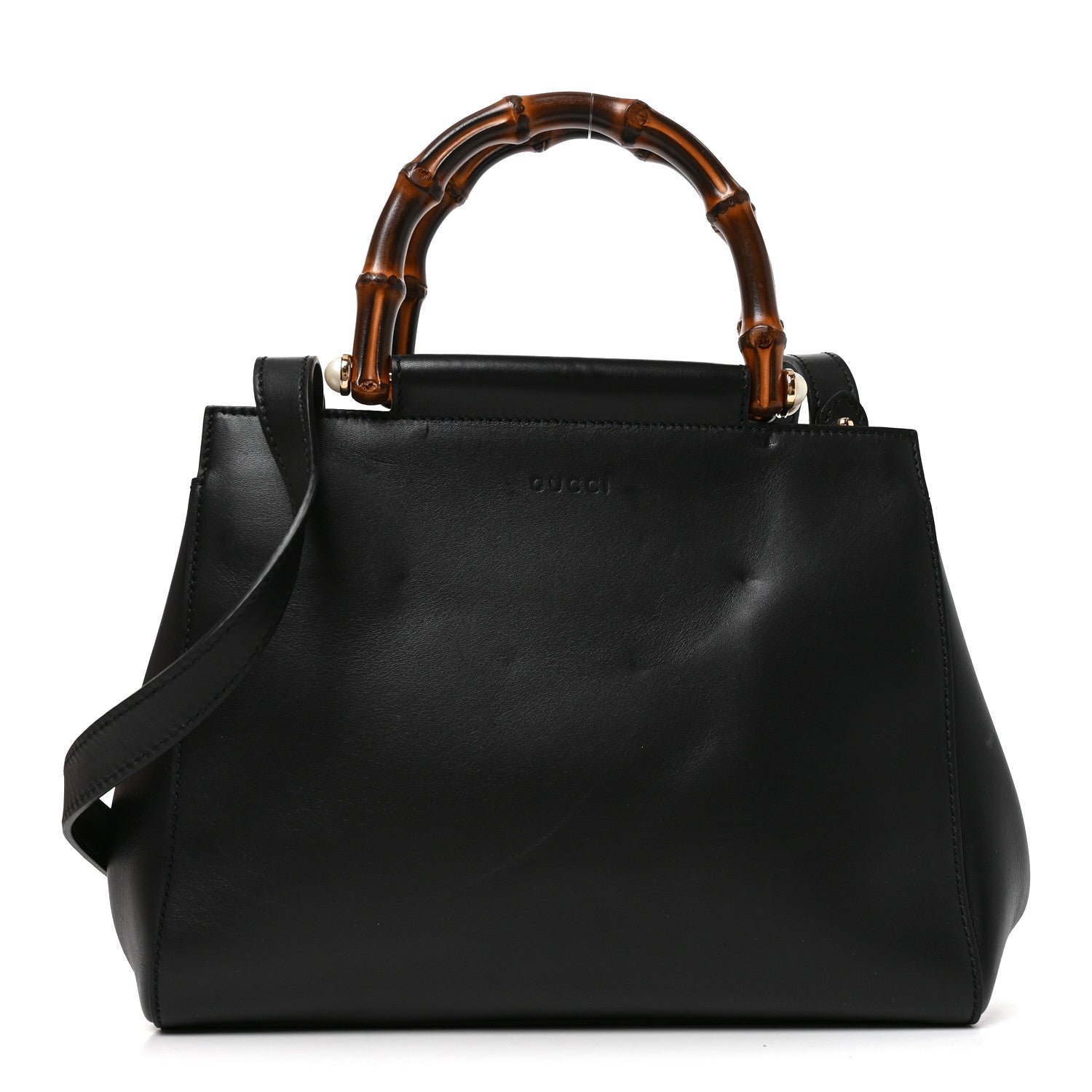 Gucci Nappa Bamboo Small Nymphaea Top Handle Bag Black