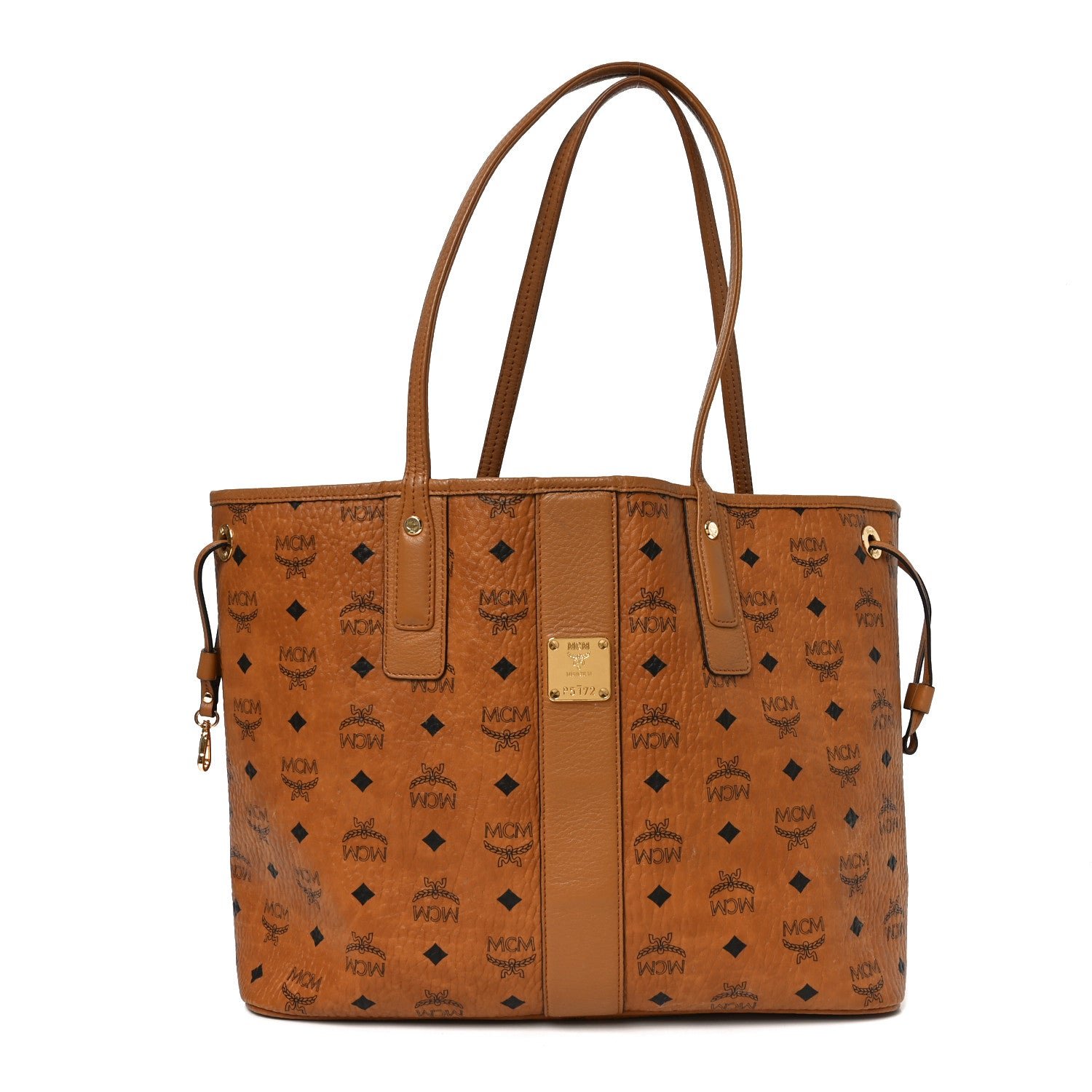 MCM Visetos Medium Liz Reversible Shopper Tote Cognac
