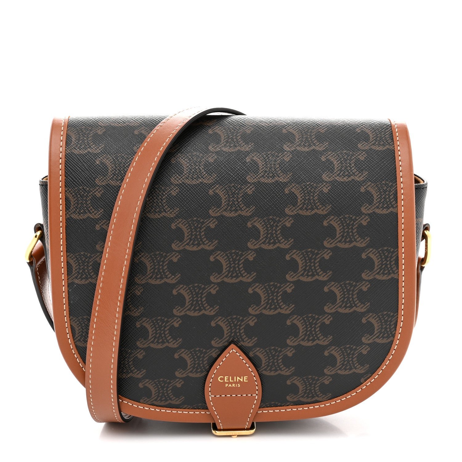 Celine Triomphe Canvas Medium Folco Bag Tan