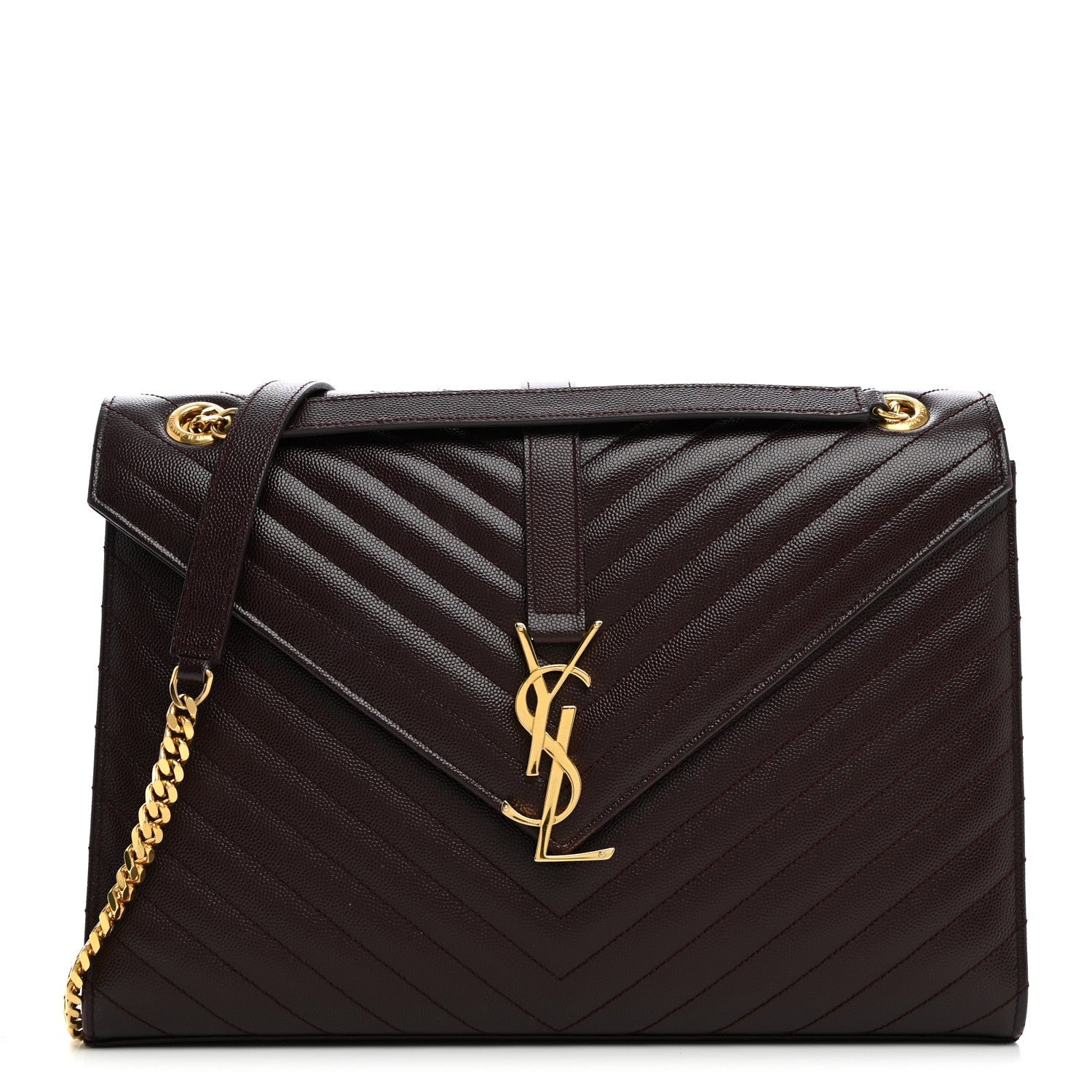 Saint Laurent Grain De Poudre Matelasse Chevron Large Monogram Satchel Rouge Legion