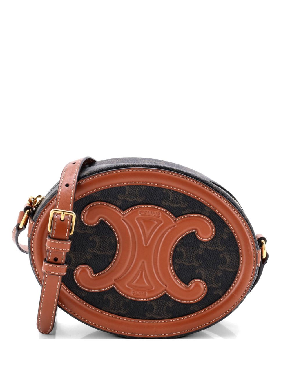 Triomphe Oval Triomphe Coated Canvas and Leather crossbody bag
