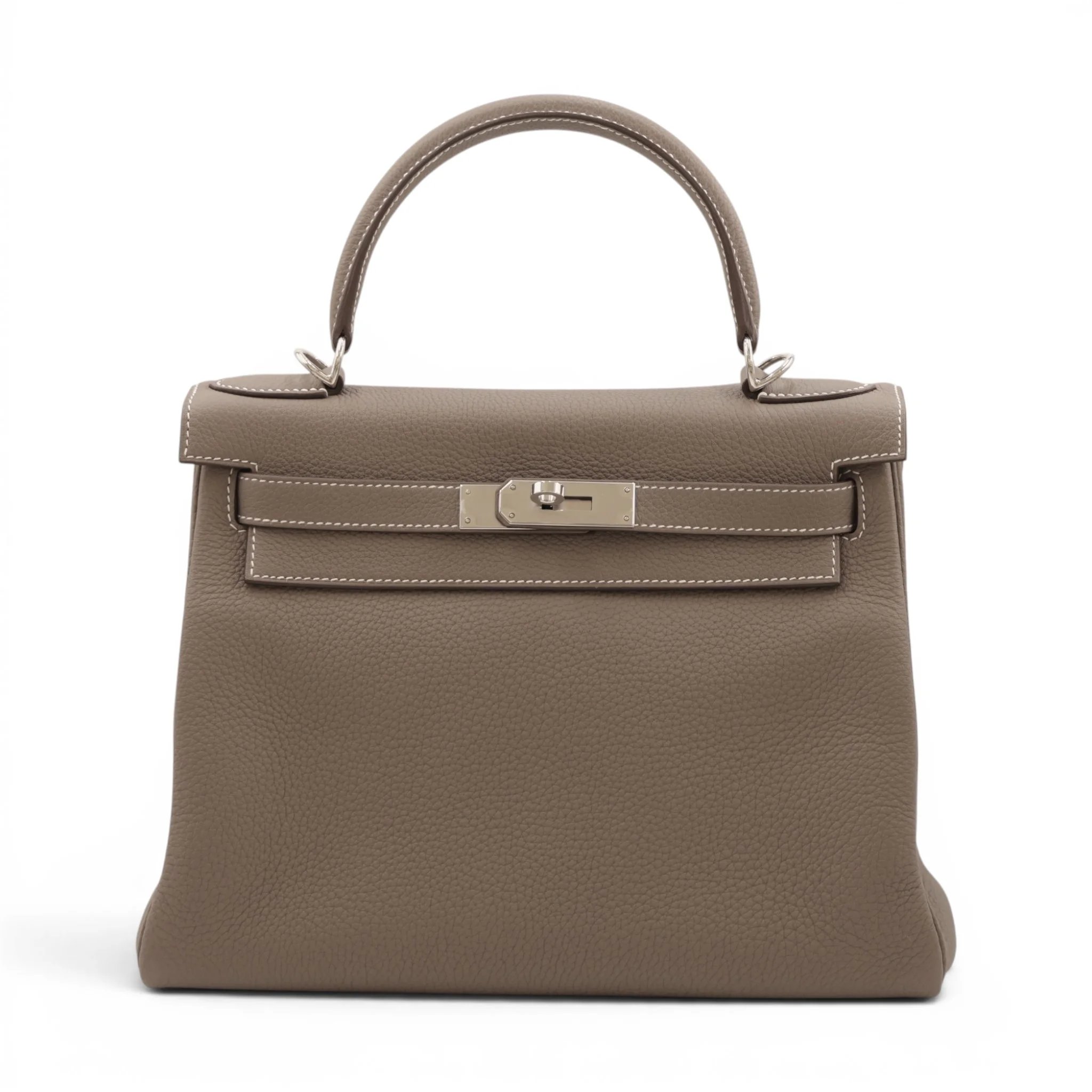 Excellent ( Rank SA ) HERMÈS Kelly 28 Etoupe (18) Togo Palladium hardware U (2022)