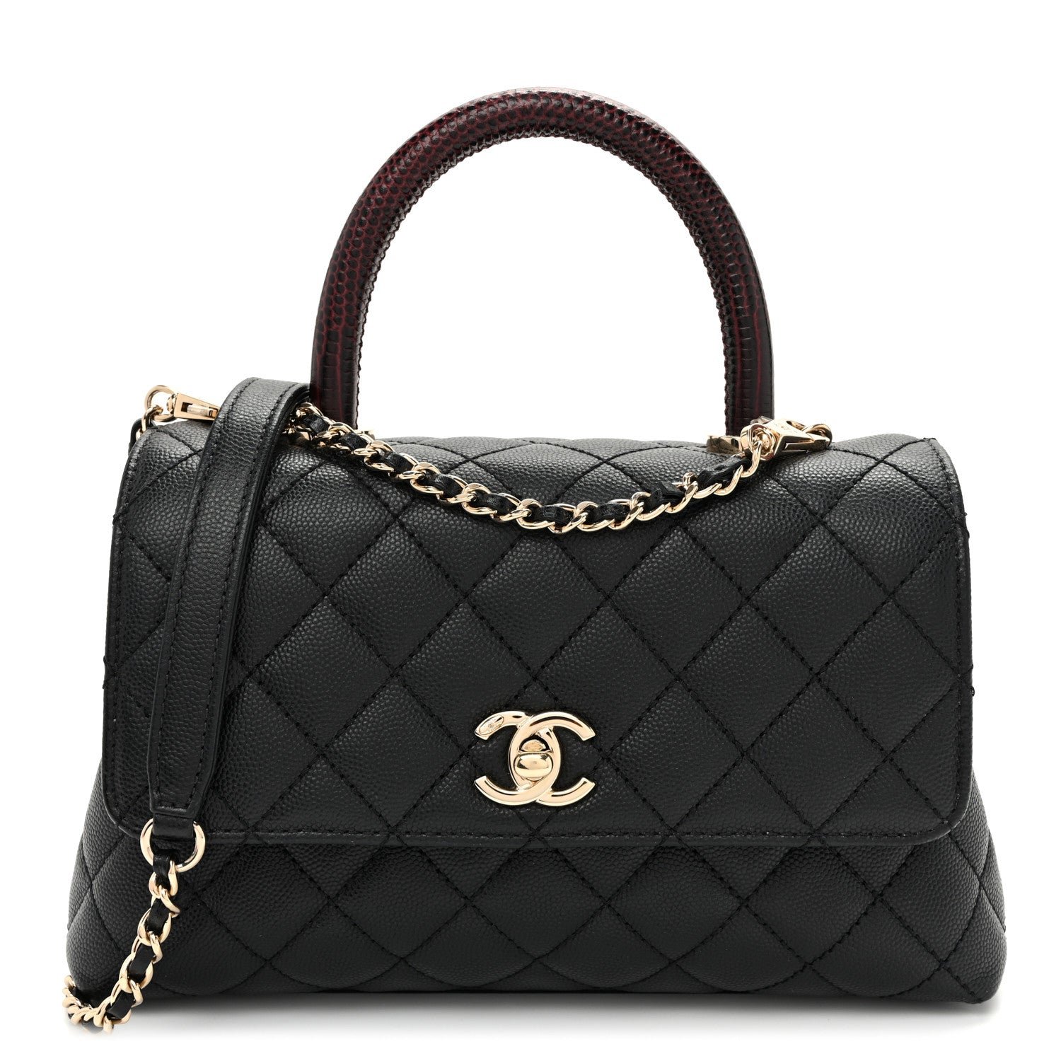 Chanel Caviar Lizard Embossed Quilted Mini Coco Handle Flap Black