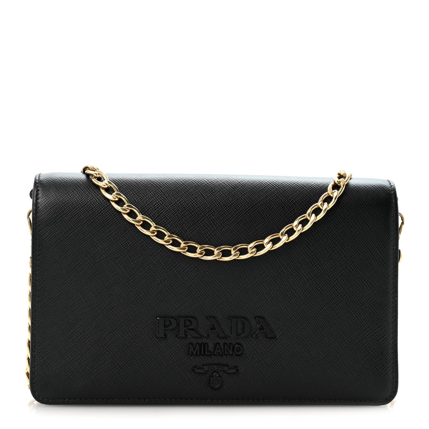Prada Saffiano Lux Monochrome Chain Wallet Black