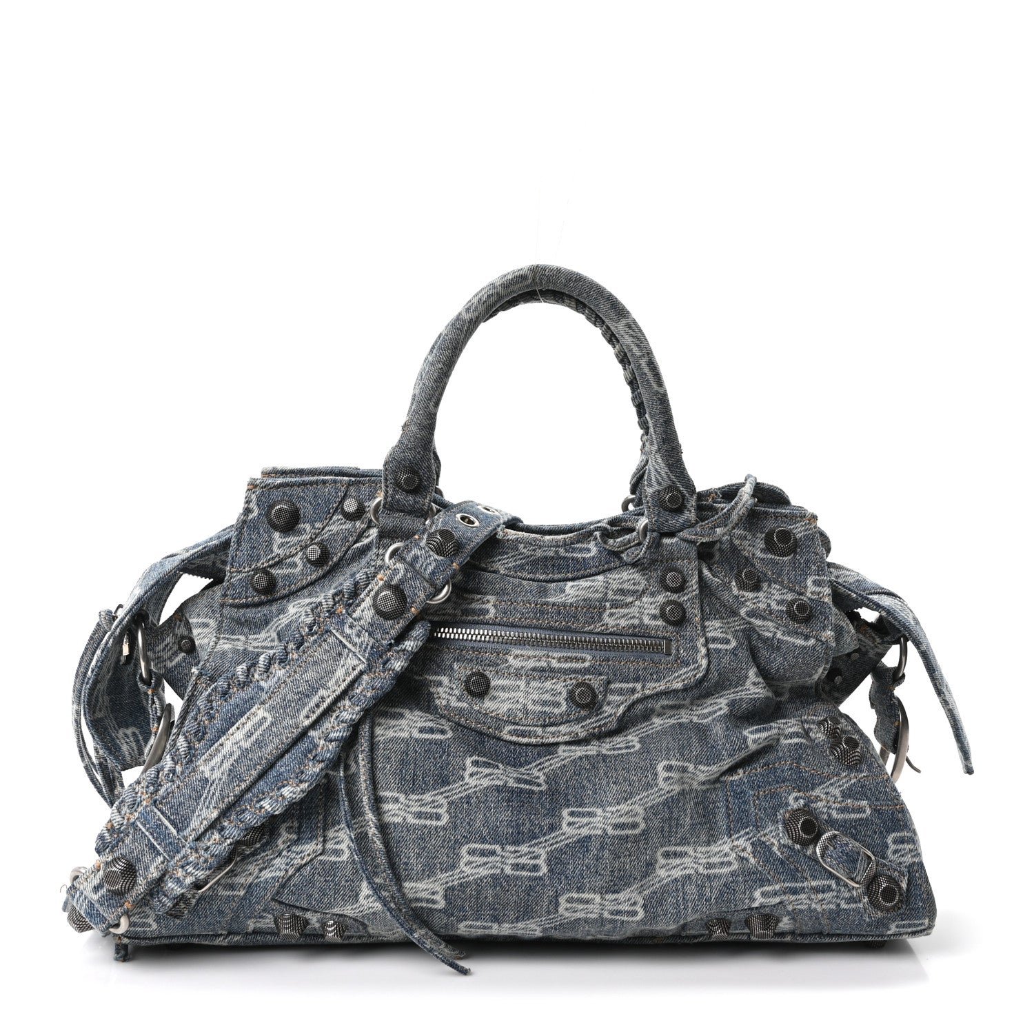 Balenciaga Denim BB Monogram Neo Cagole City Handbag Blue