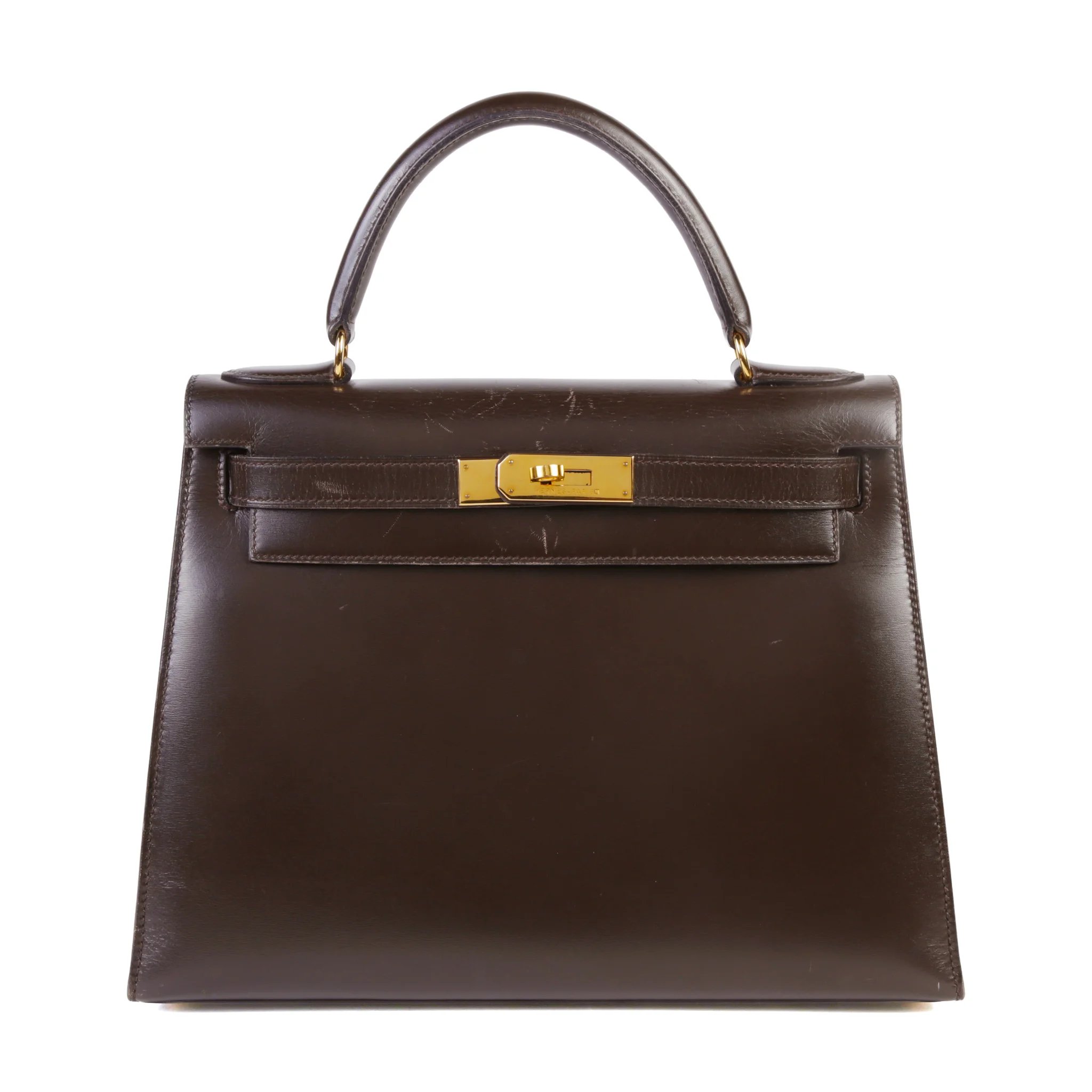 Good ( Rank AB) HERMÈS Kelly 28 Brown Box-calf Gold hardware Circle W (1993)