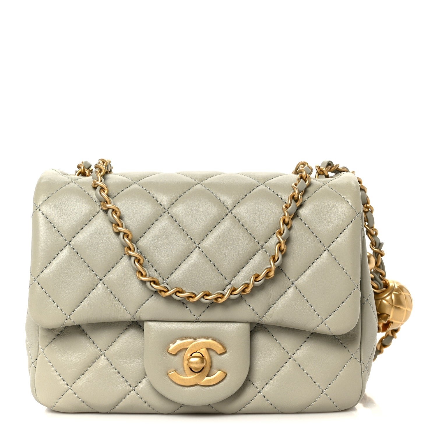 Chanel Lambskin Quilted Mini Pearl Crush Flap Light Grey
