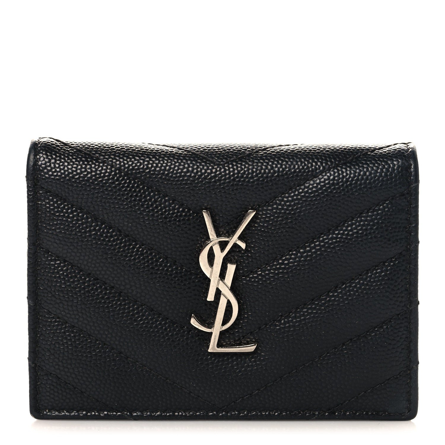 Saint Laurent Grain De Poudre Matelasse Chevron Monogram Card Case Black