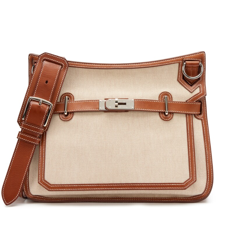 Hermes Ecru Toile and Fauve Barenia Jypsiere 34 Palladium Hardware, 2010