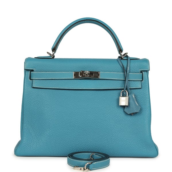 Hermes Vintage Hermes Kelly Retourne 32 Blue Jean Togo Palladium Hardware