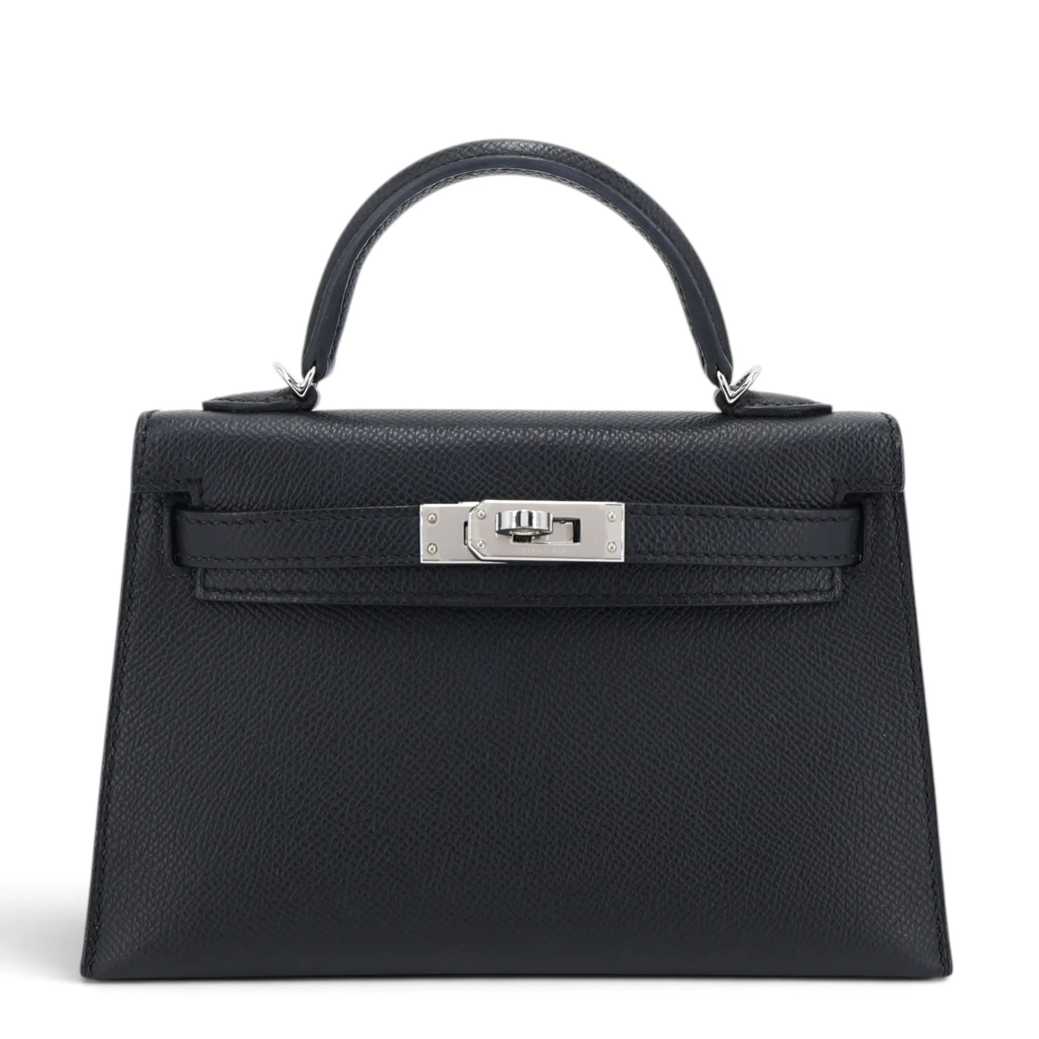 Very Good ( Rank A) HERMÈS Mini Kelly II Noir (89) Epsom Palladium hardware W (2024)