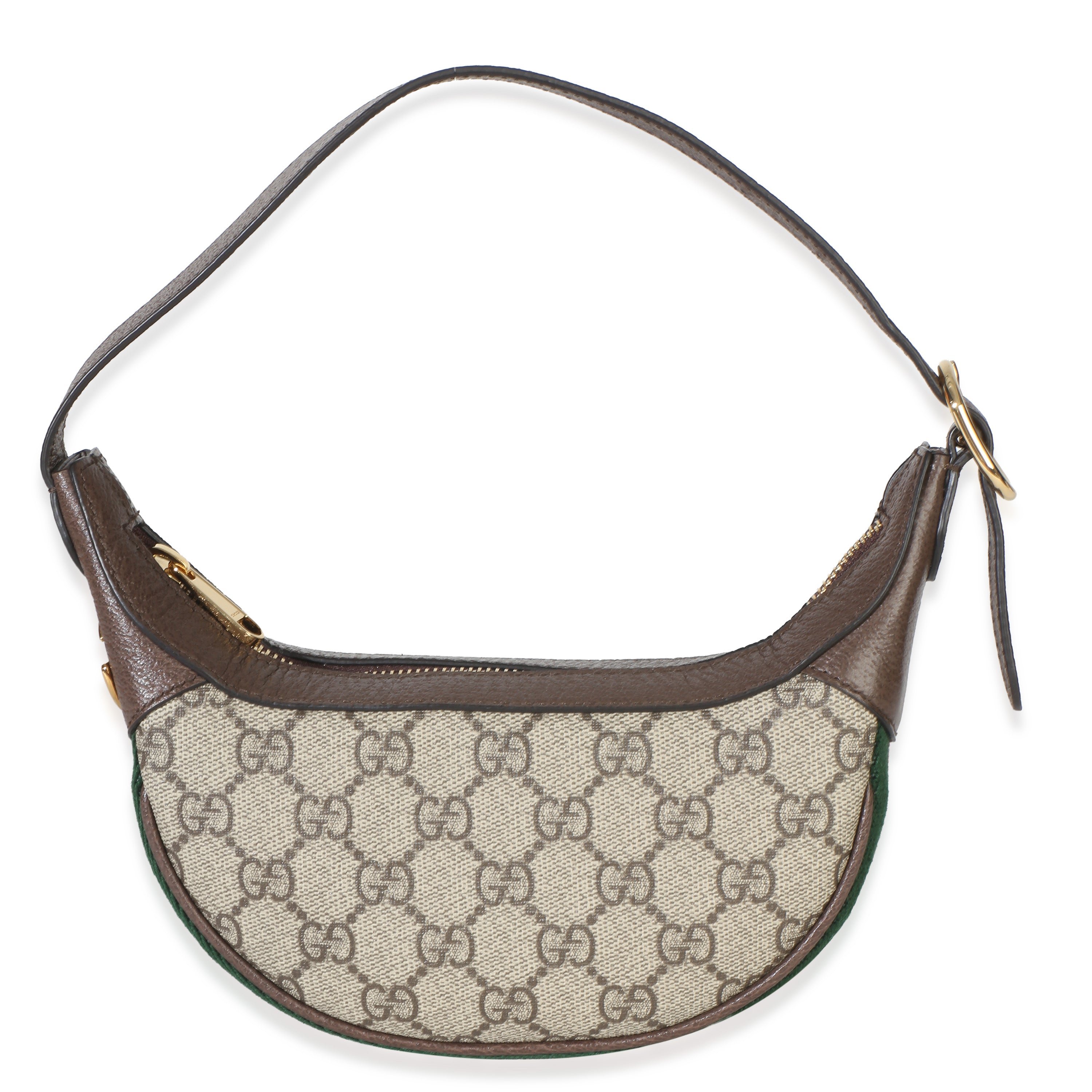 Beige Brown GG Supreme Monogram Calfskin Web Mini Ophidia Half Moon Hobo